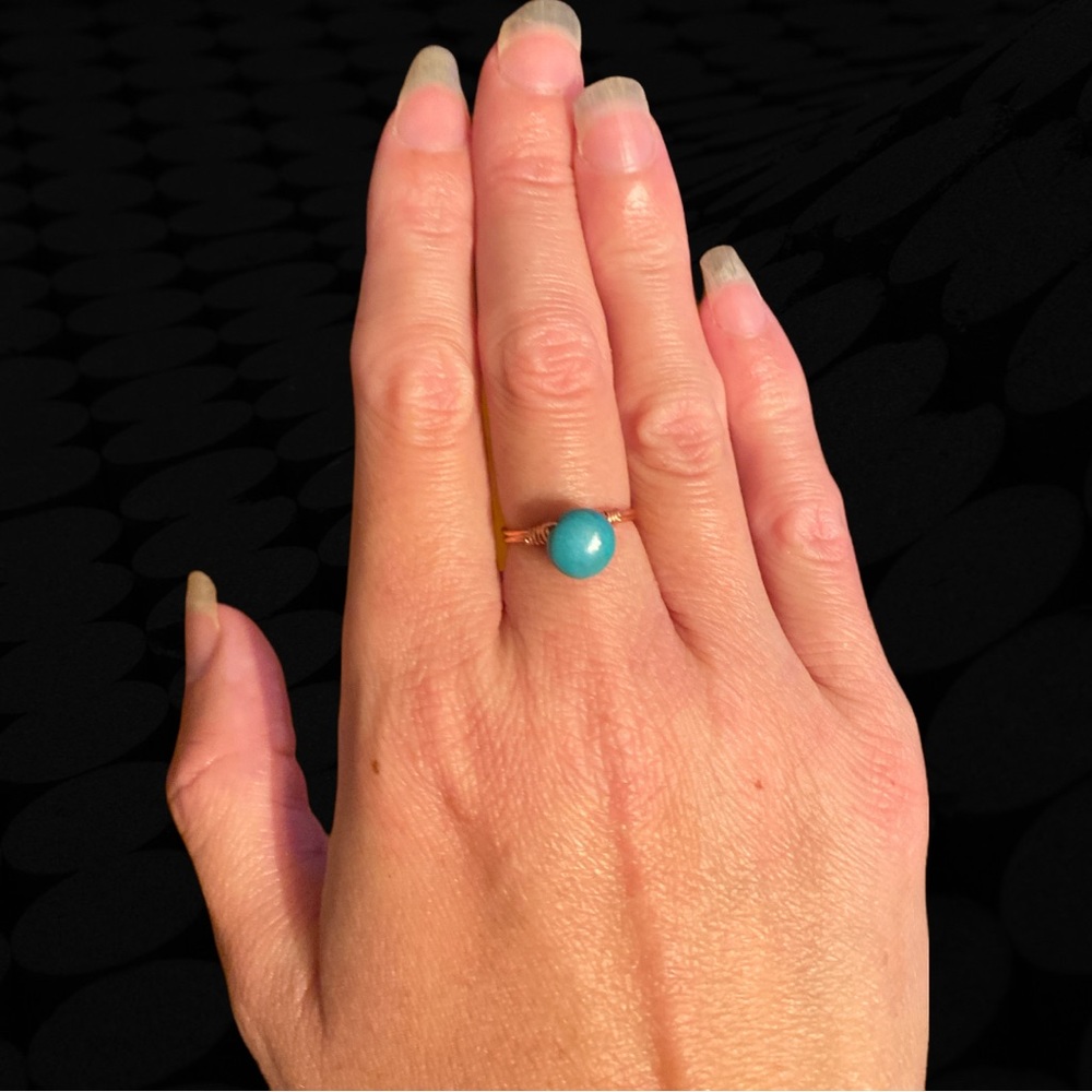 Handmade Wire Wrapped Adjustable Turquoise and Copper Ring